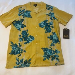 Billabong x Wrangler Shirt Mens XL Yellow Blue Hawaiian Floral Button Up